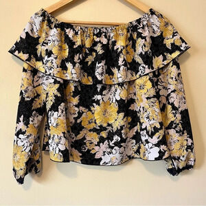 Wilfred| Aritzia| ‘Morel’ Off Shoulder Long Sleeve Top Black Yellow White Sz S